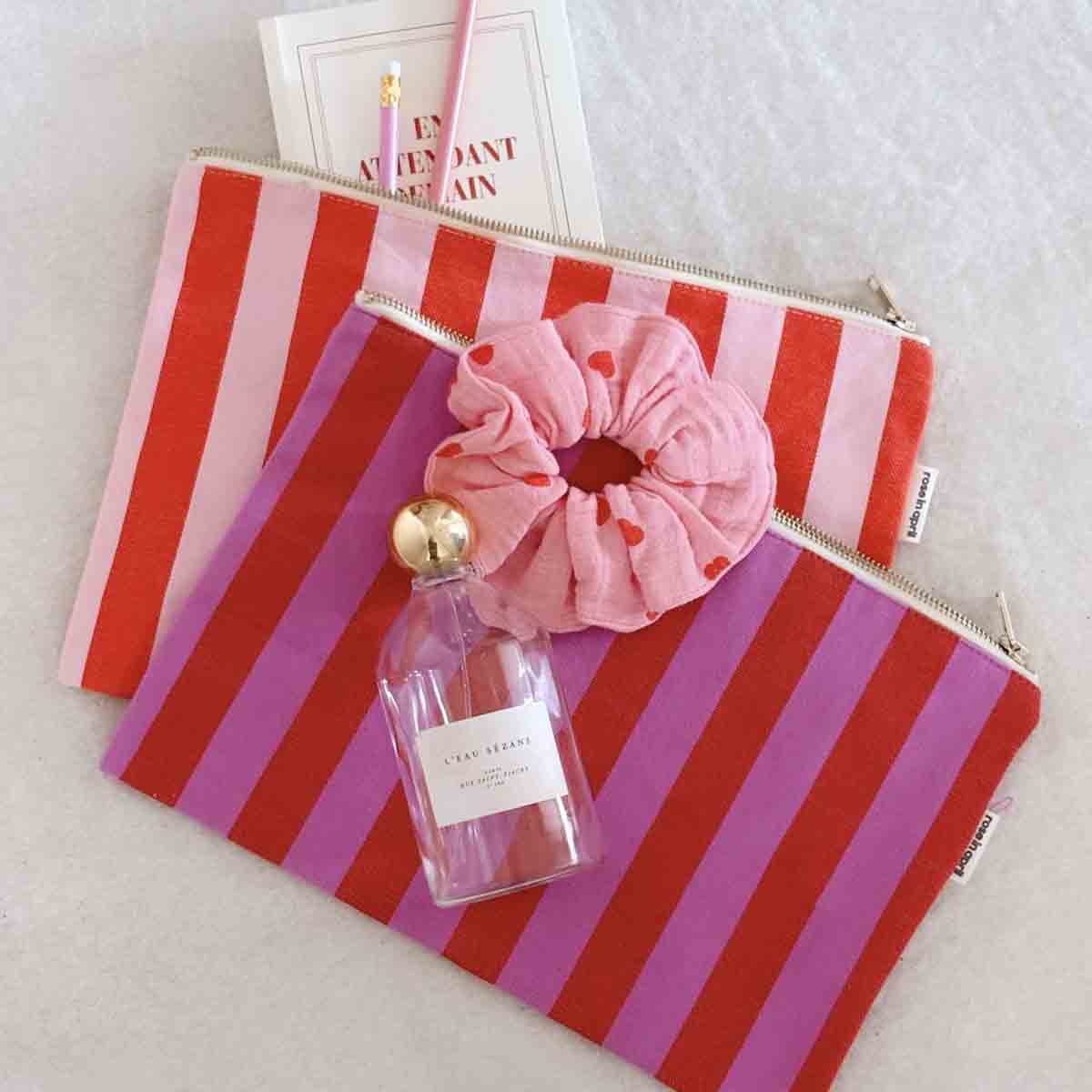 Rose in April Lili Pouch Stripes, Candy pink / Red