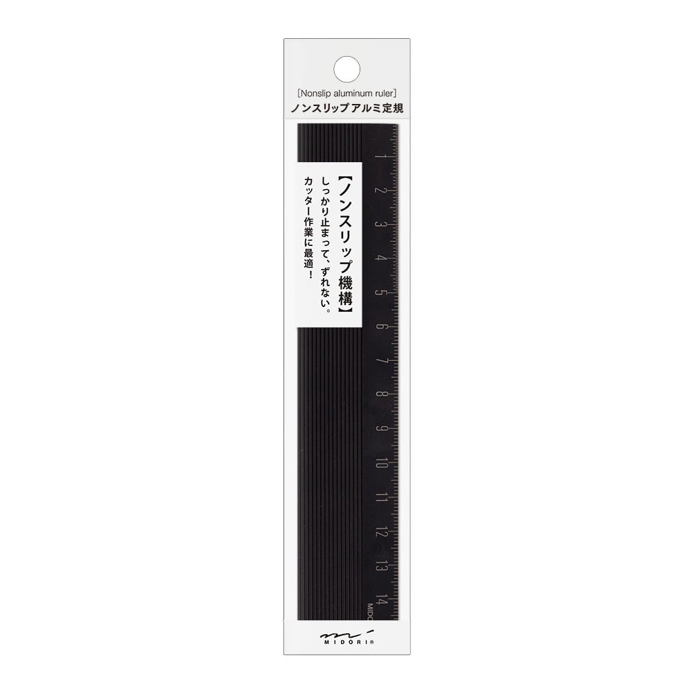 Midori Aluminium Linjal Non-Slip 15 cm, Black
