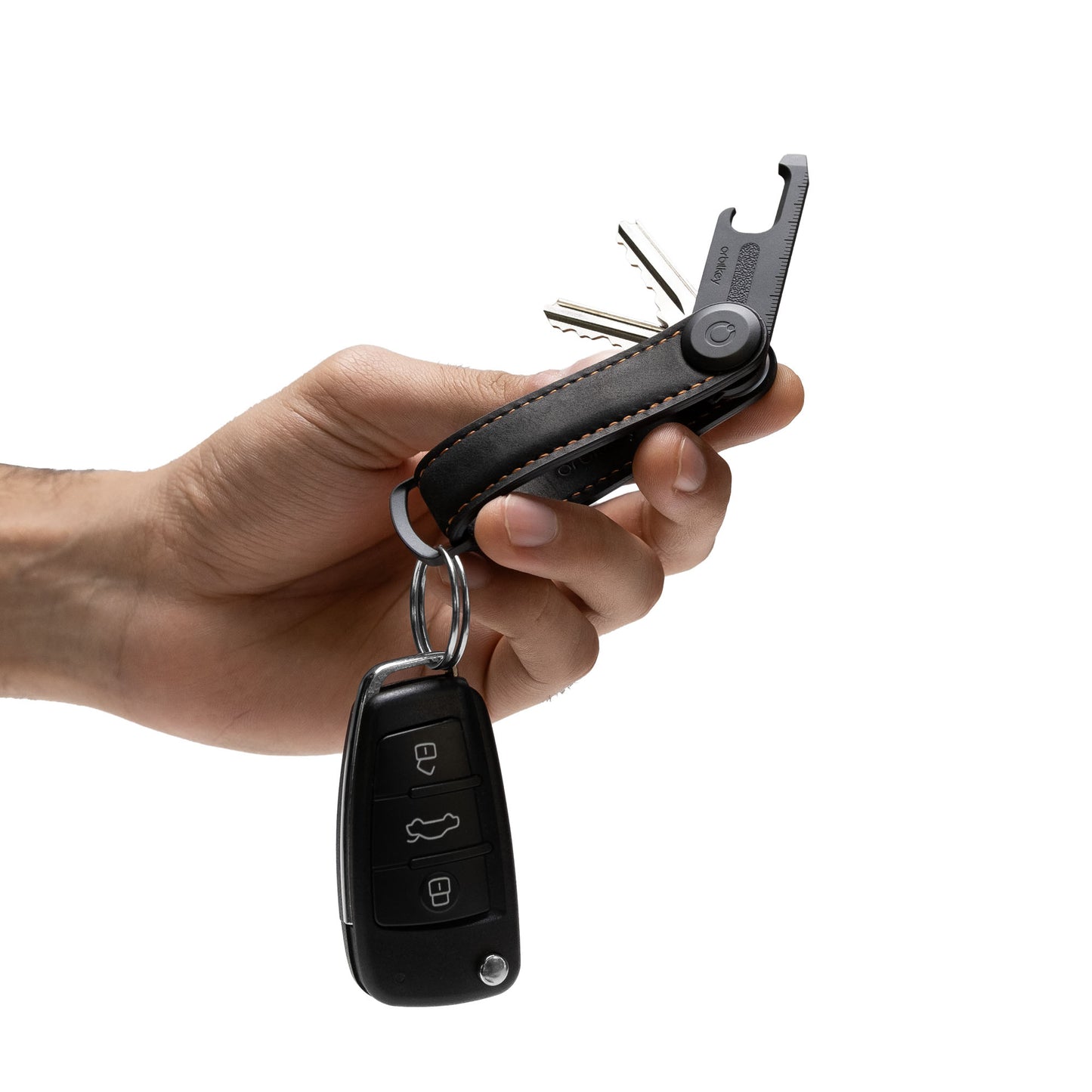Orbitkey Key Organiser Crazy Horse + Multi-Tool v2 Set, Black/Orange