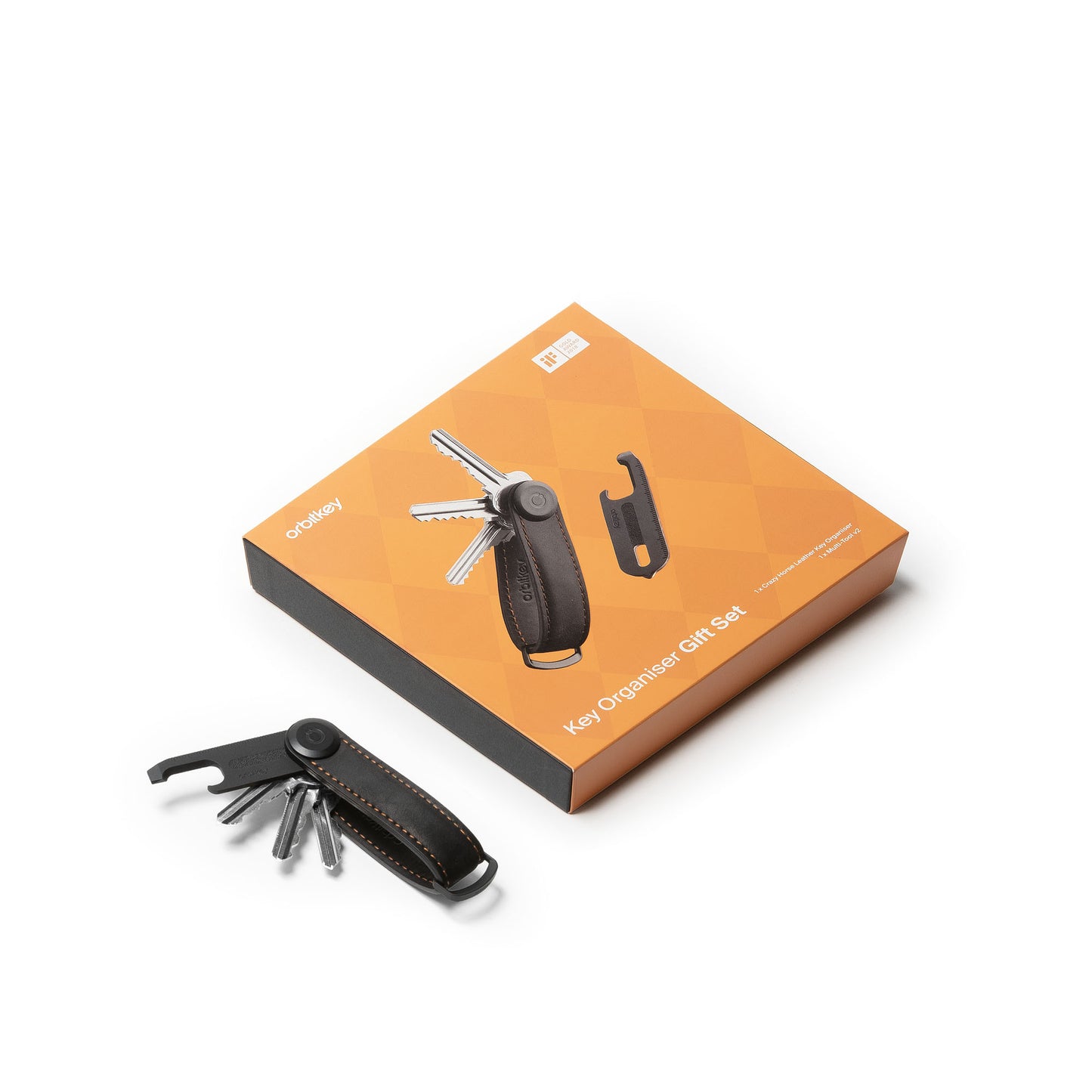 Orbitkey Key Organiser Crazy Horse + Multi-Tool v2 Set, Black/Orange