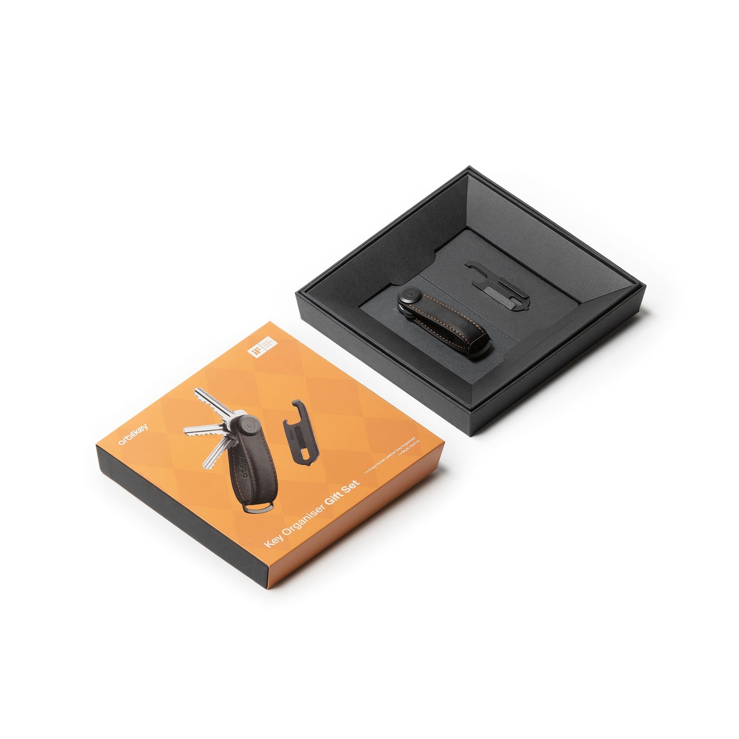 Orbitkey Key Organiser Crazy Horse + Multi-Tool v2 Set, Black/Orange