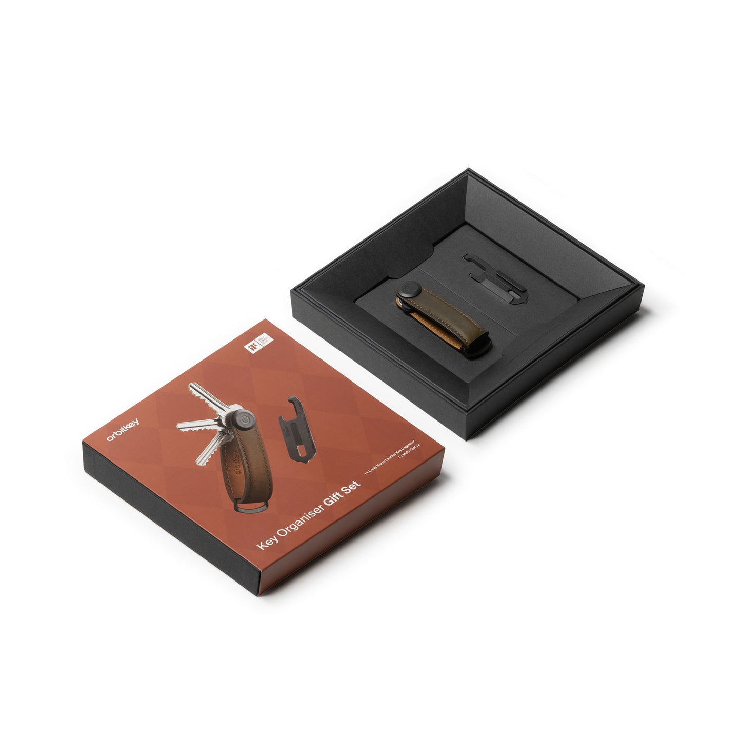 Orbitkey Key Organiser Crazy Horse + Multi-Tool v2 Set, Oak Brown/Brown