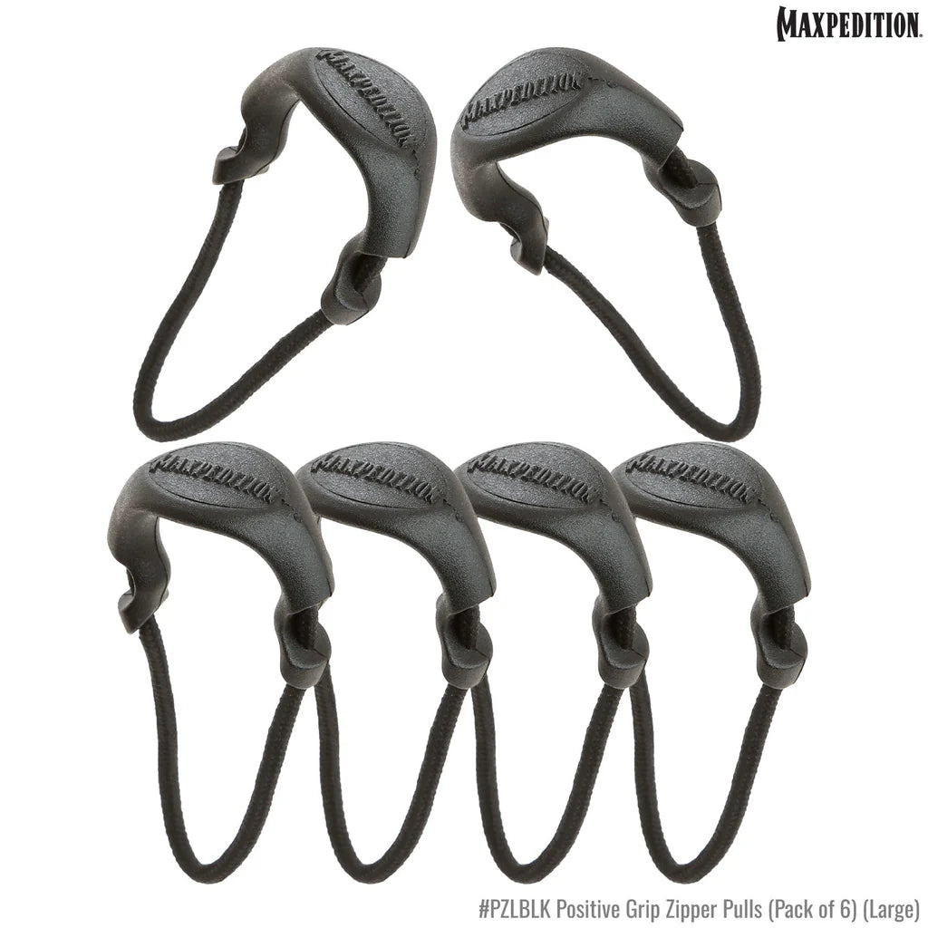 Maxpedition PZL Positive Grip Zipper Pulls (Pack of 6) Large, Black