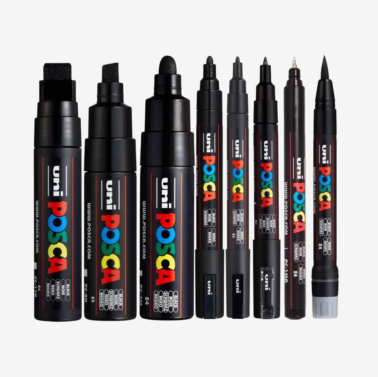 POSCA 8 Nib Sizes, All Black 8-pakk