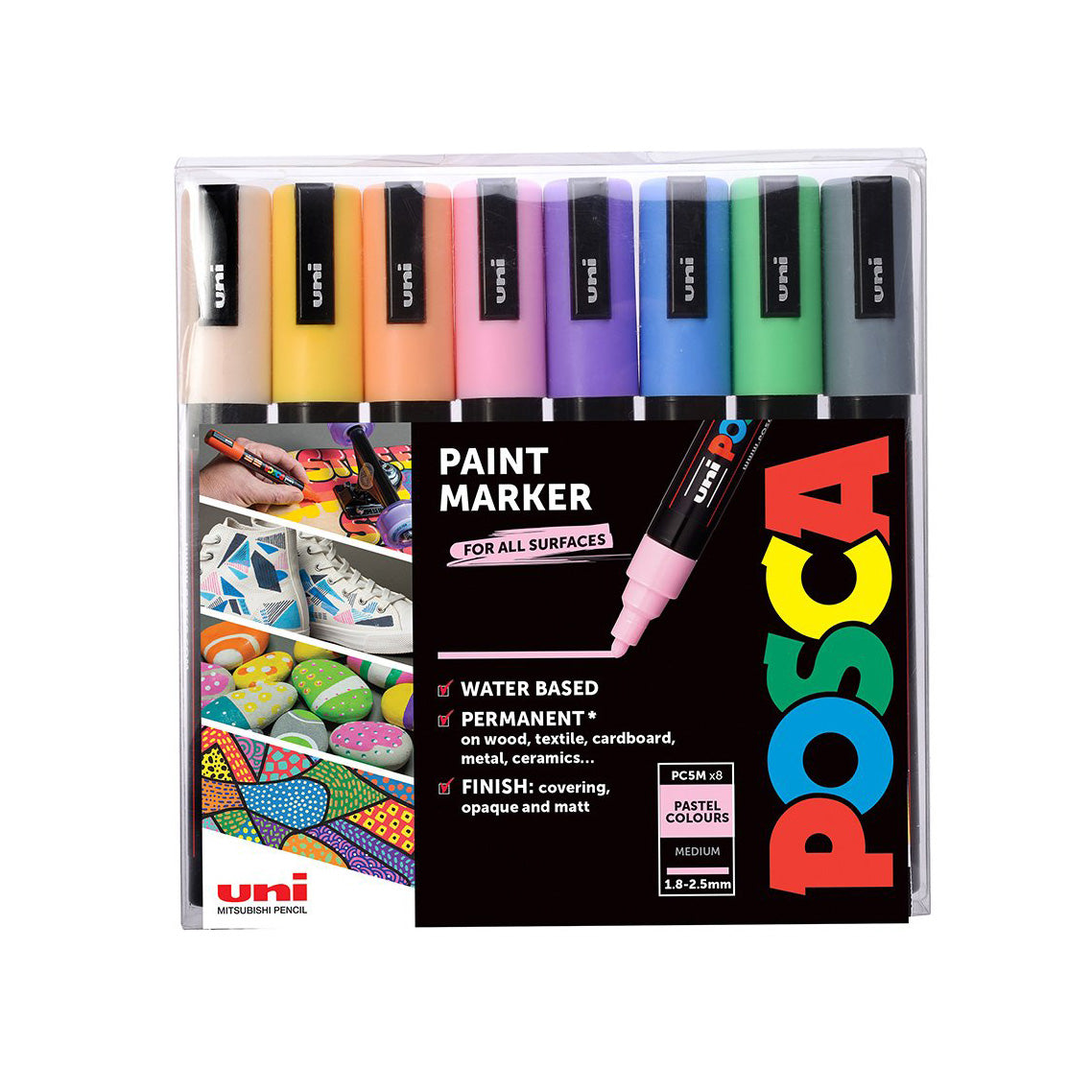 POSCA PC5M Medium, Pale 8pakk Goodnotes.no