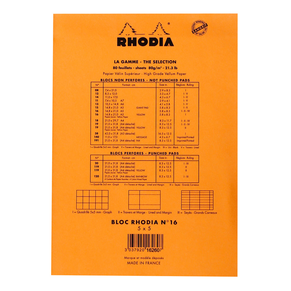 Rhodia Head Stapled Yellow Pad No.16 A5, Squared