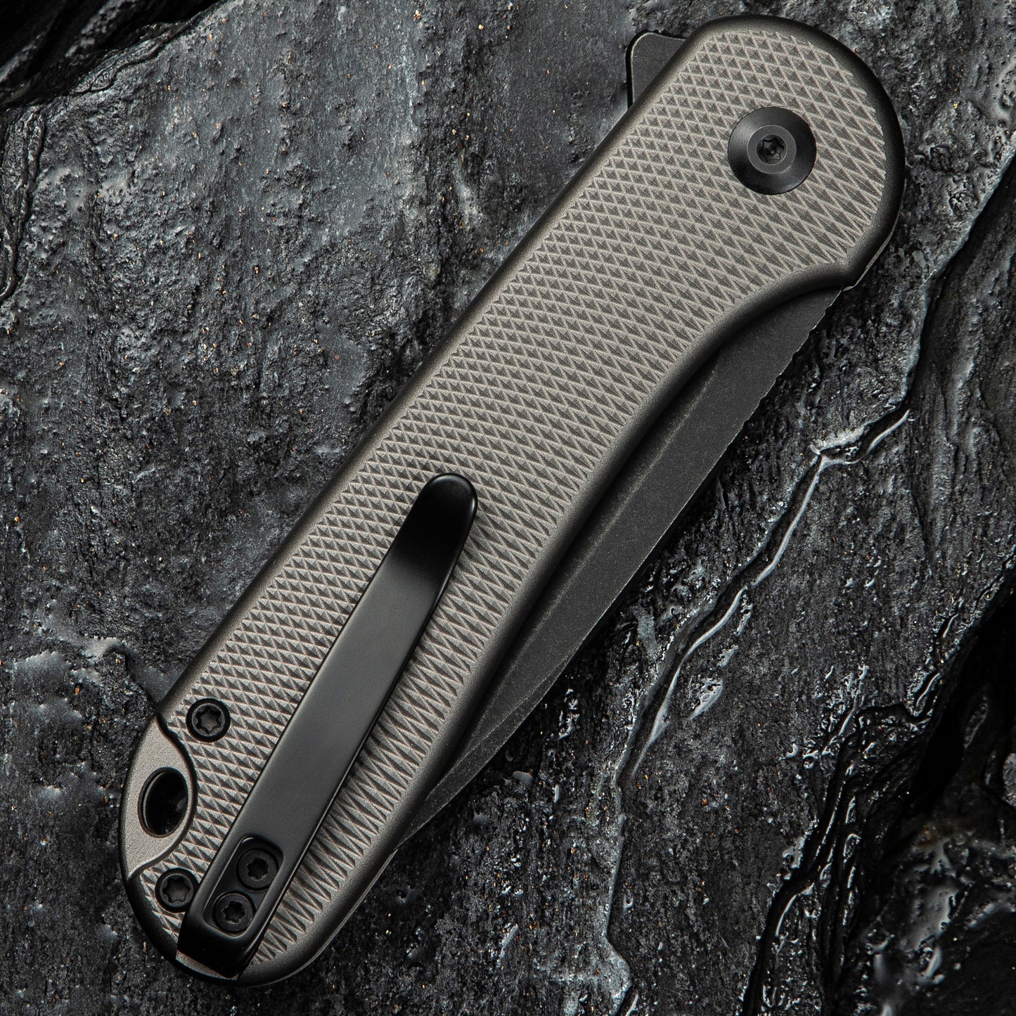 Civivi Button Lock Elementum II, Diamond Patterned Gray/Black Stonewashed