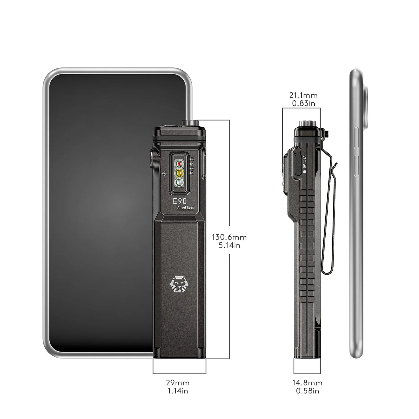RovyVon Angel Eyes E90 Flat EDC Flashlight 7000K, Gunmetal