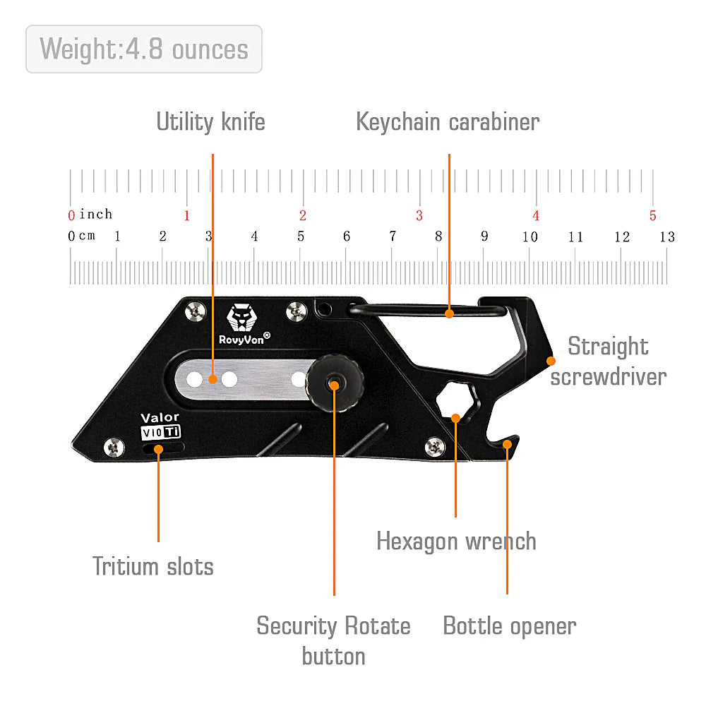 RovyVon Valor V10 Titanium Utility Tool, PVD Black