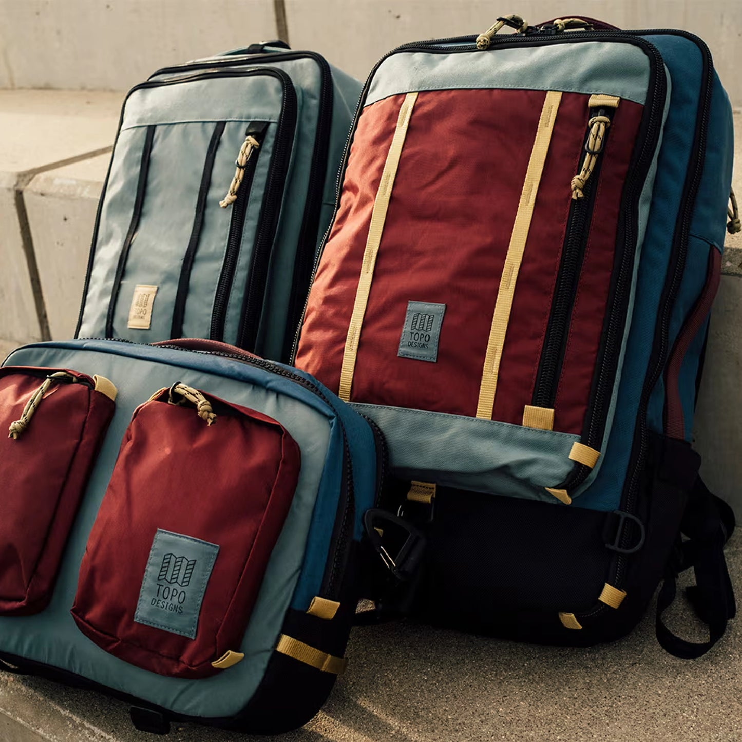 Topo Designs Global Travel Bag 40L, Dark Denim / Burgundy