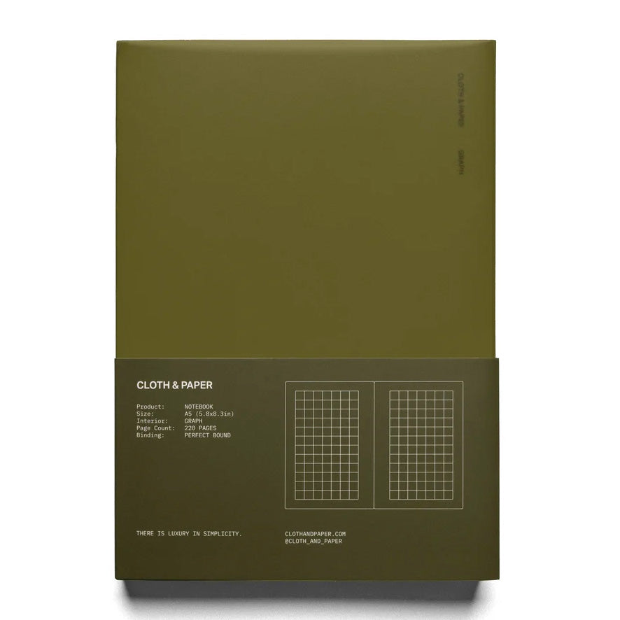 Cloth & Paper Perfect Bound Notebook A5, Graph Olive