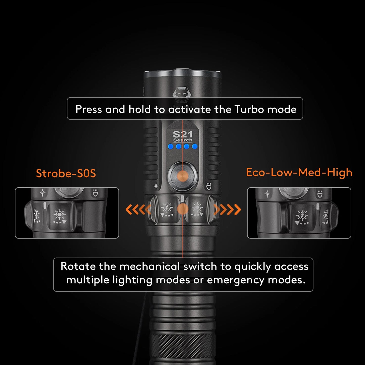 RovyVon S21 Compact Search Flashlight 6500K, Black