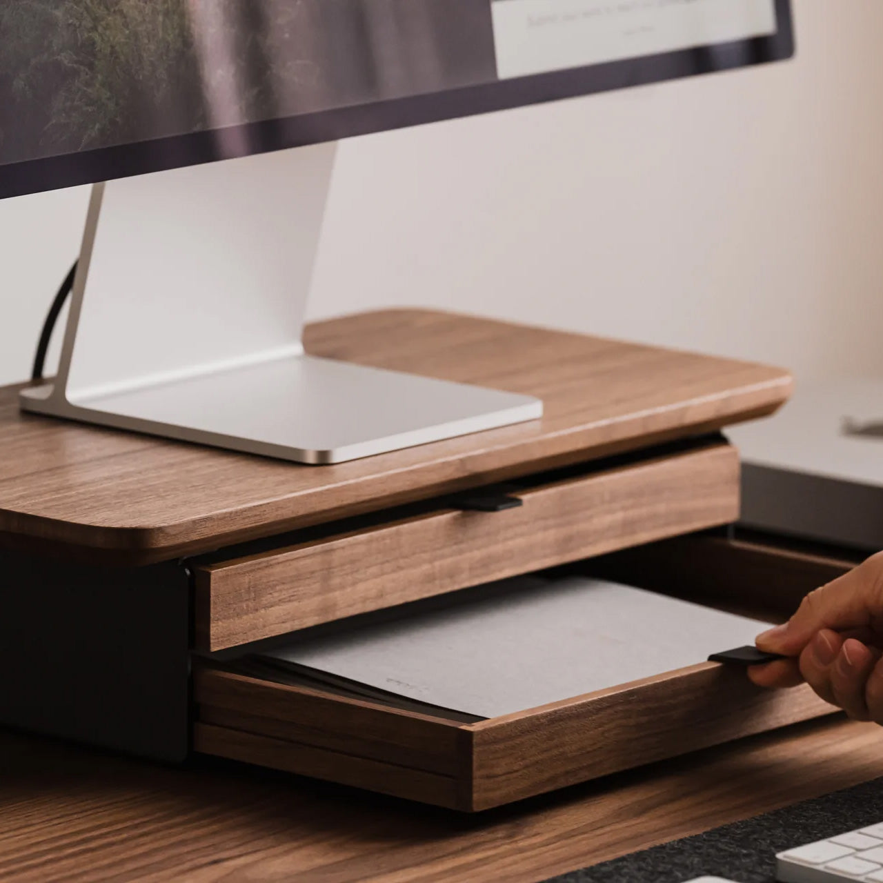 Oakywood Desk Shelf Mini Dual Drawer, Walnut/Black