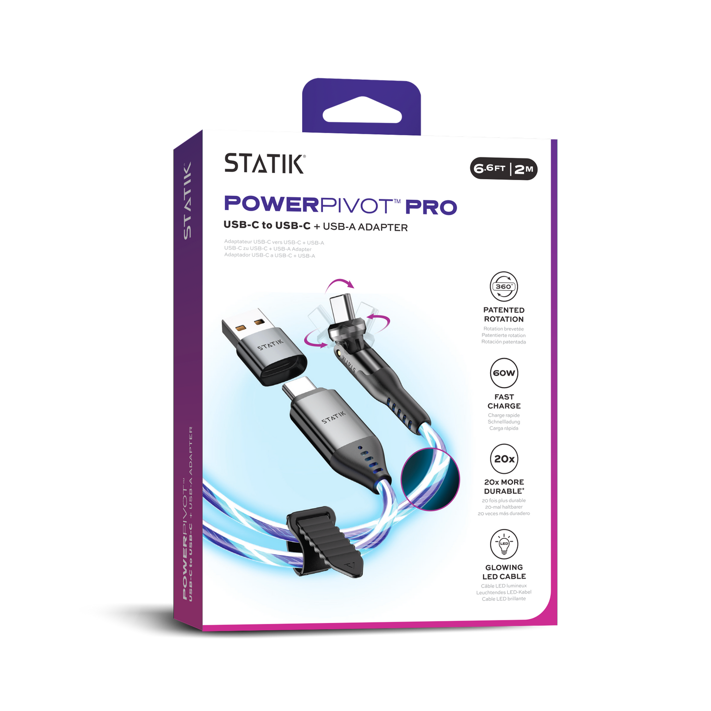 Statik® PowerPivot Pro USB C to USB C Cable, GloBright