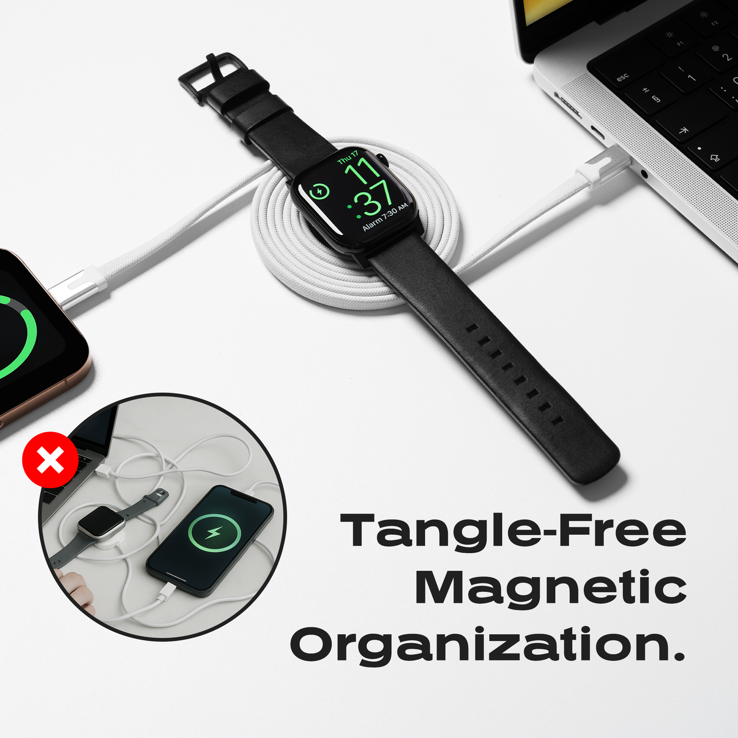 Statik® MagStack Duo USB C Cable with Apple Watch Charger 1.5 m, White