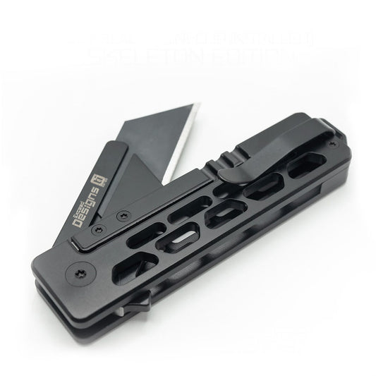 Exceed Designs TiRant RAZOR V3 Utility Knife, (Jet-Black 6AL-4V Titanium) Dual-SIde Milled SKELETON Edition