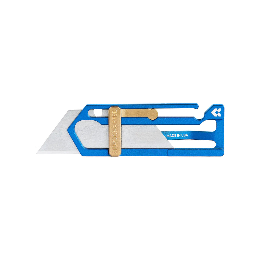Aerocrafted Sideslip Utility Knife Electric Blue Aluminum/Bronze, Right-handed