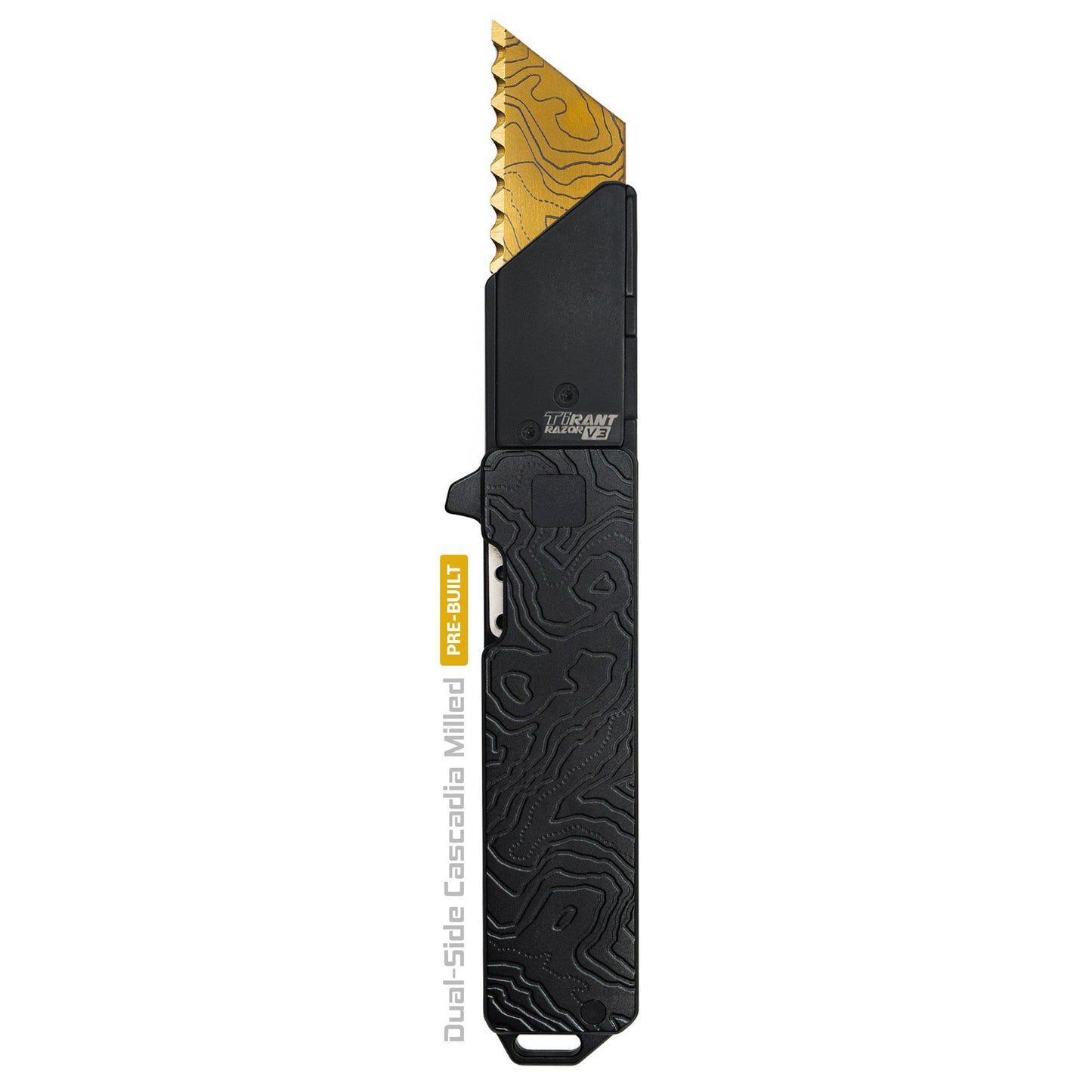 Exceed Designs TiRant RAZOR V3 Utility Knife, (Jet-Black 6AL-4V Titanium) Dual-SIde Milled CASCADIA TOPO Edition