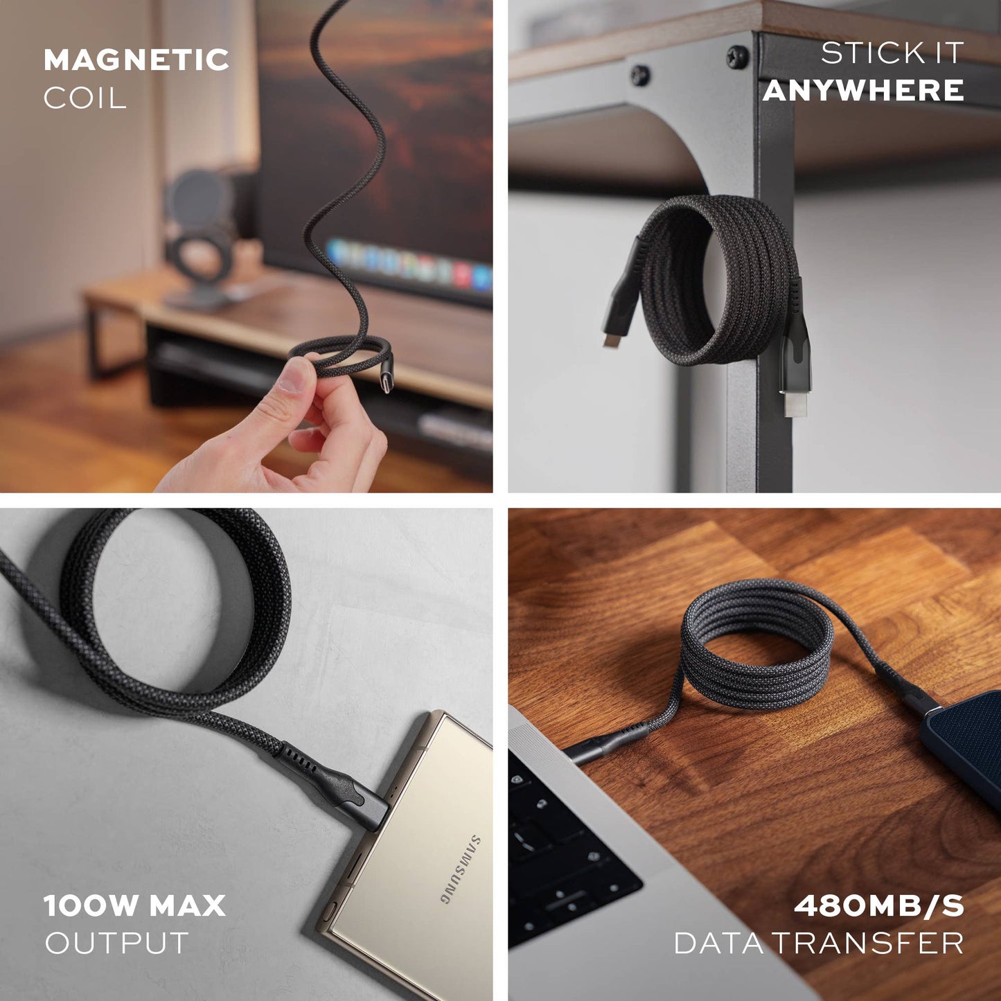 Statik® MagStack Pro USB C to USB C Cable 1.8 m, Black