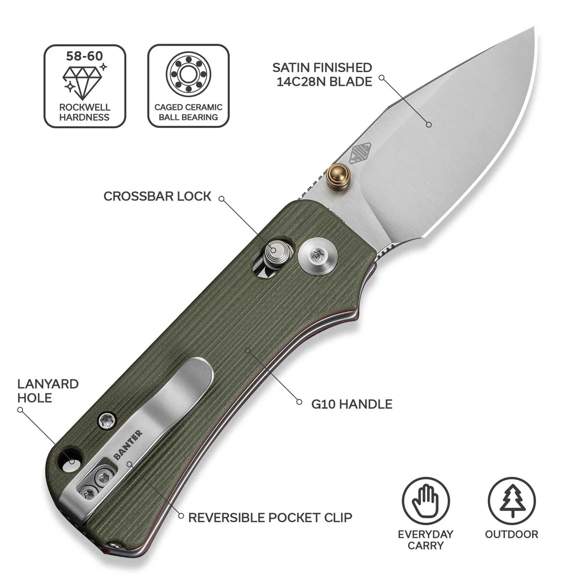 Civivi Baby Banter 2 - TG, Milled Green / Red G10 / Satin