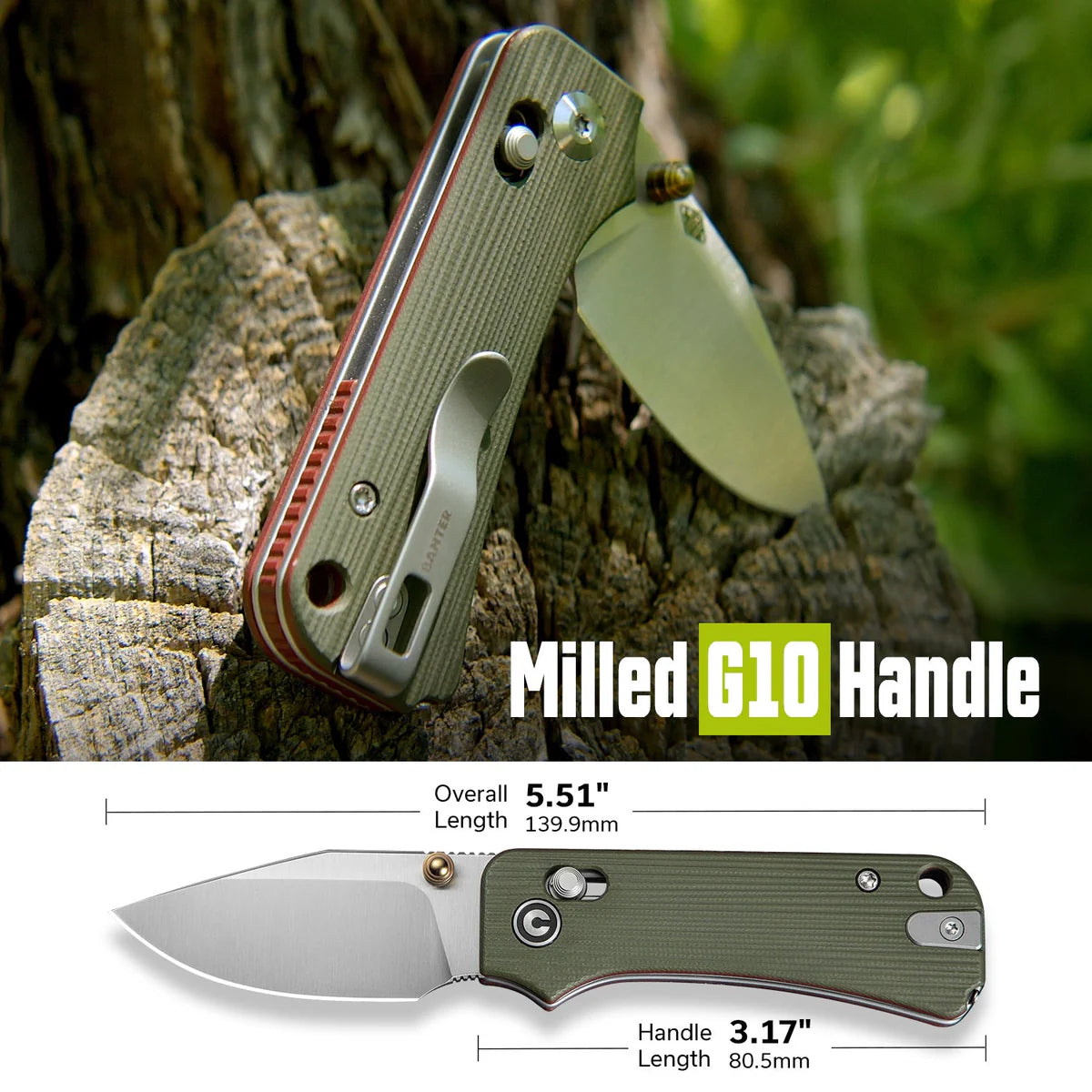 Civivi Baby Banter 2 - TG, Milled Green / Red G10 / Satin