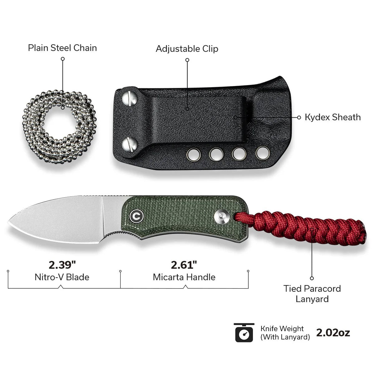 Civivi Baby Banter Fixed Blade, Green Micarta