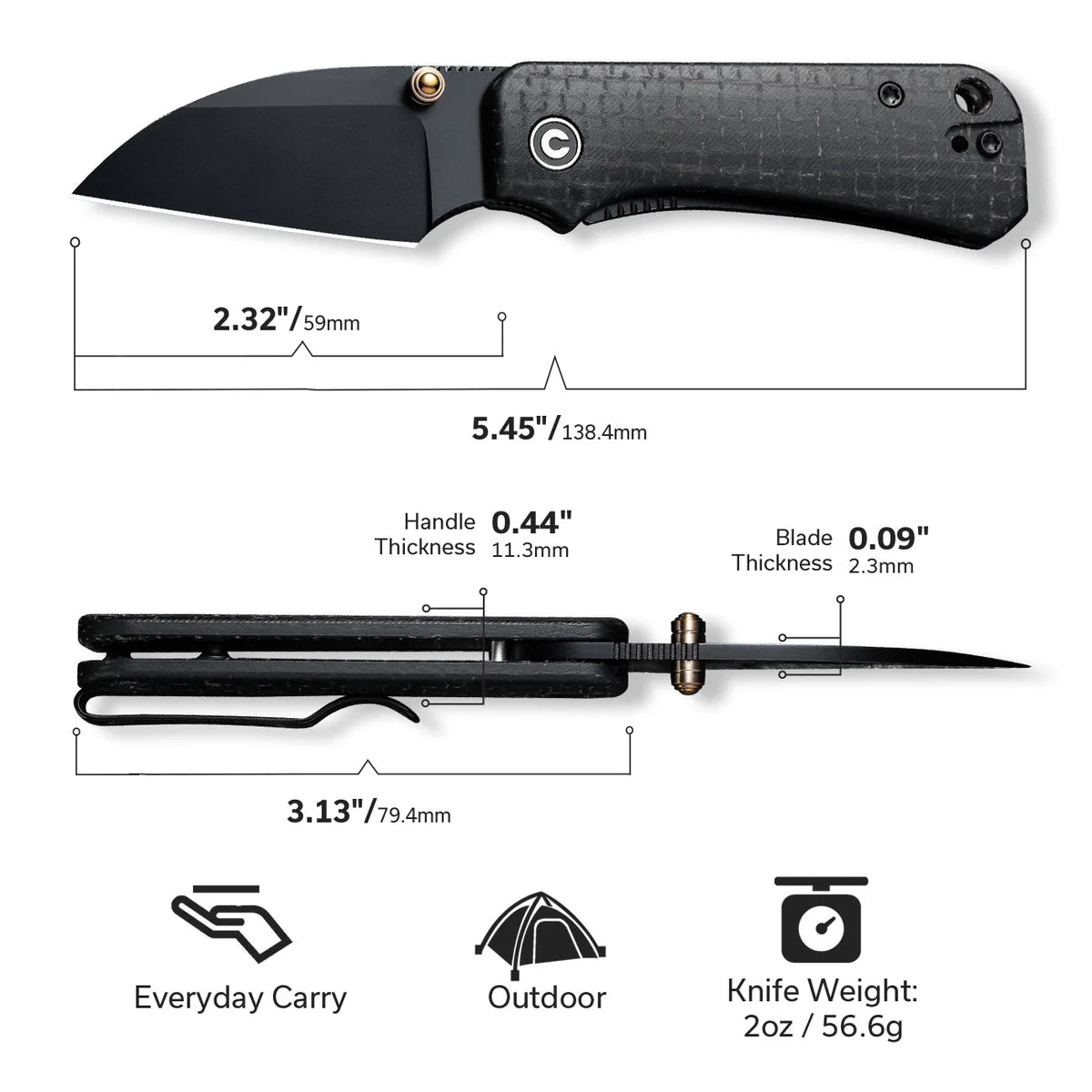 Civivi Baby Banter Wharncliffe, Black Burlap Micarta