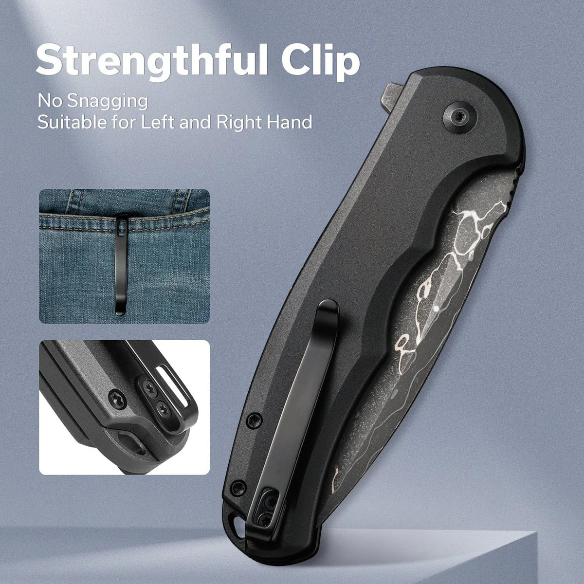 Civivi Button Lock Praxis Knife, Black Aluminium / Damascus