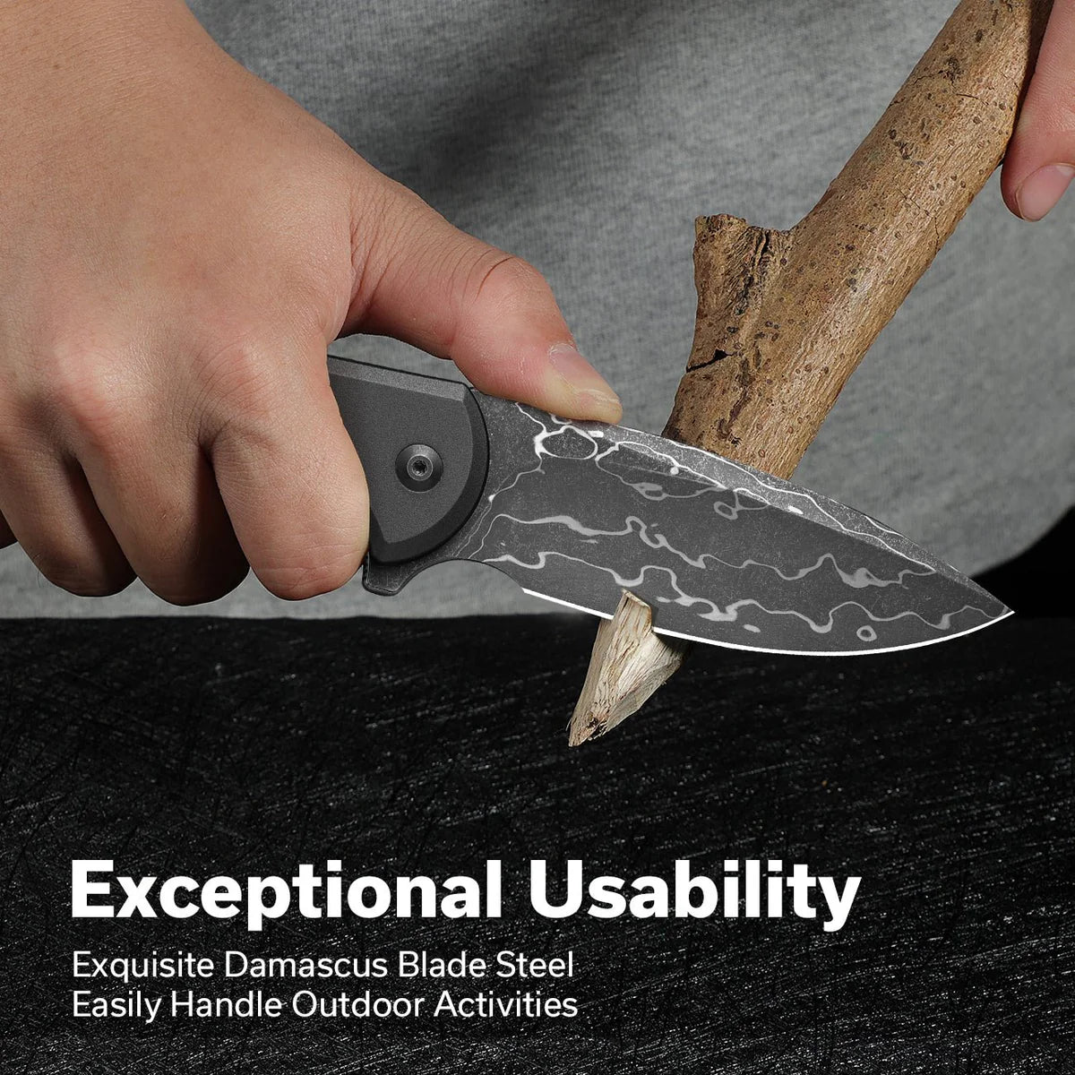 Civivi Button Lock Praxis Knife, Black Aluminium / Damascus