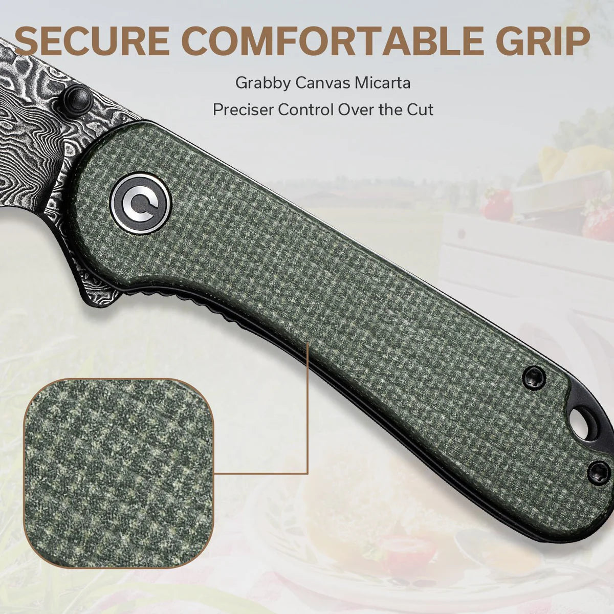 Civivi Elementum, Green Canvas Micarta Wharncliffe