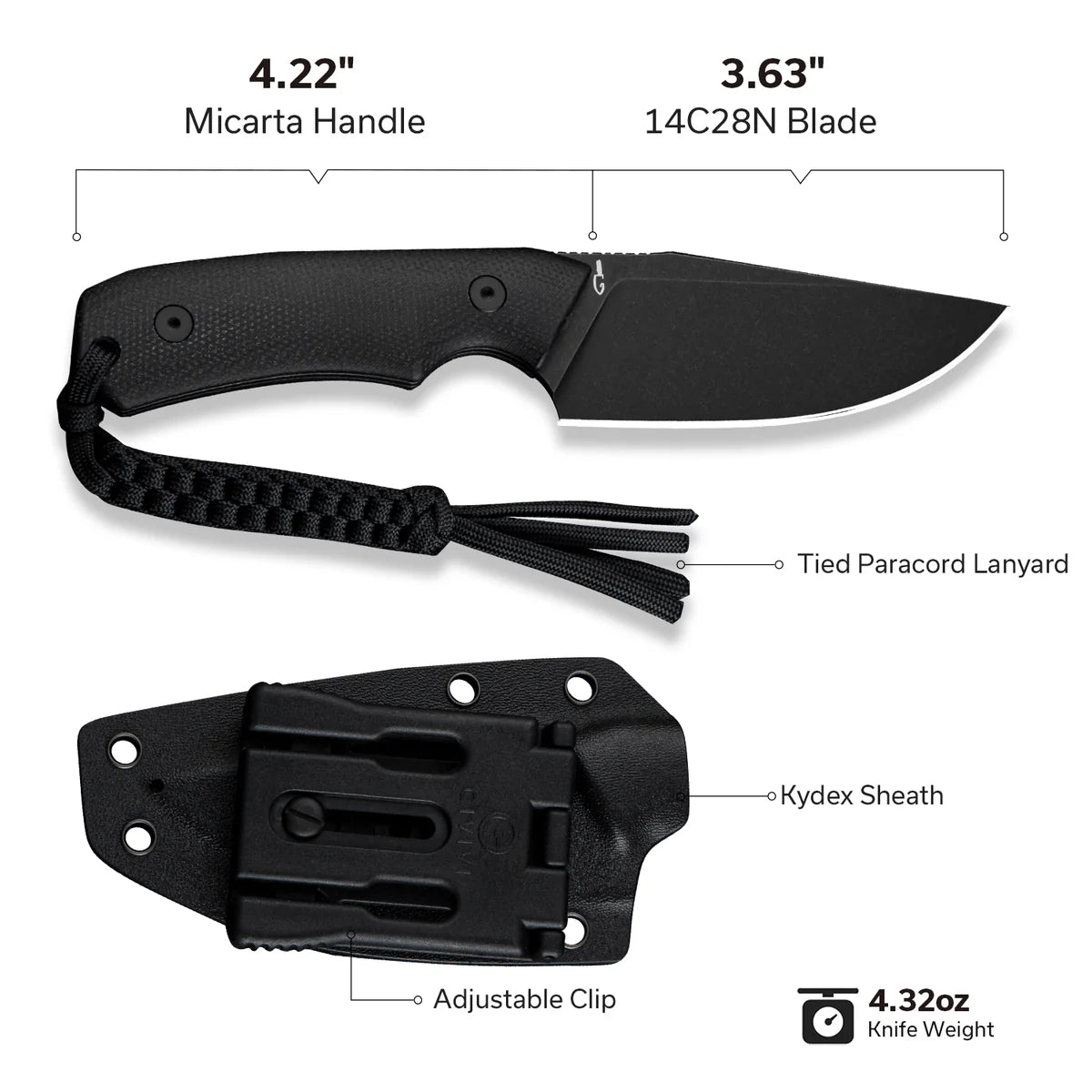 Civivi Gander, Black Canvas Micarta / Black Stonewashed