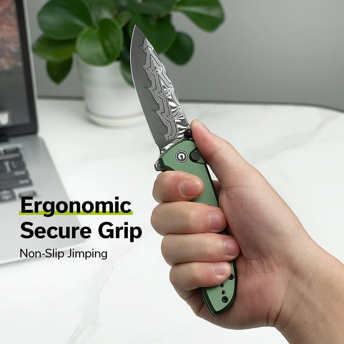 Civivi Hyperpulse, Green / Damascus Blade