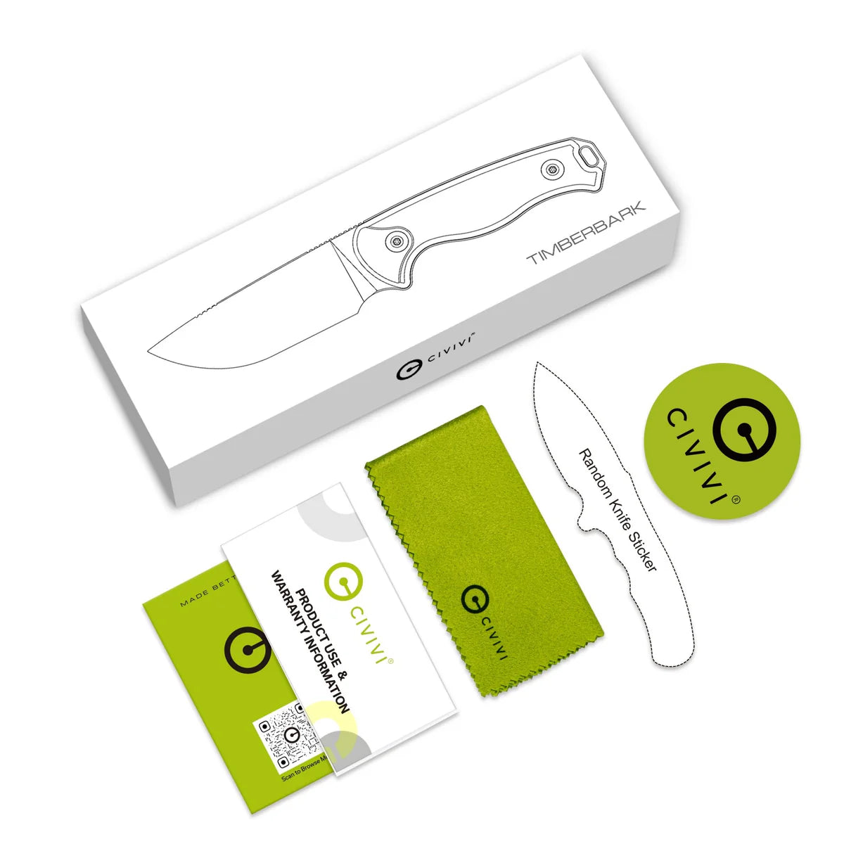 Civivi Timberbark Fixed Blade, Green Micarta / Black Stonewashed