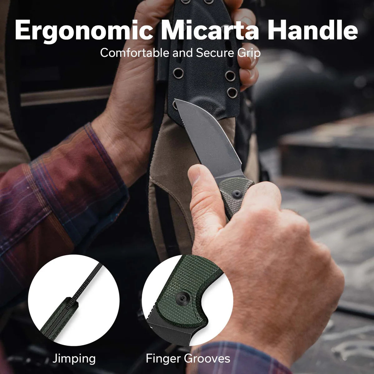 Civivi Timberbark Fixed Blade, Green Micarta / Black Stonewashed