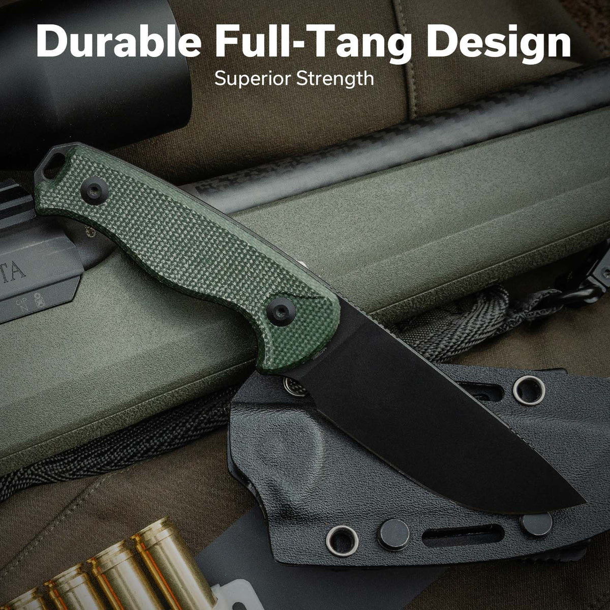 Civivi Timberbark Fixed Blade, Green Micarta / Black Stonewashed