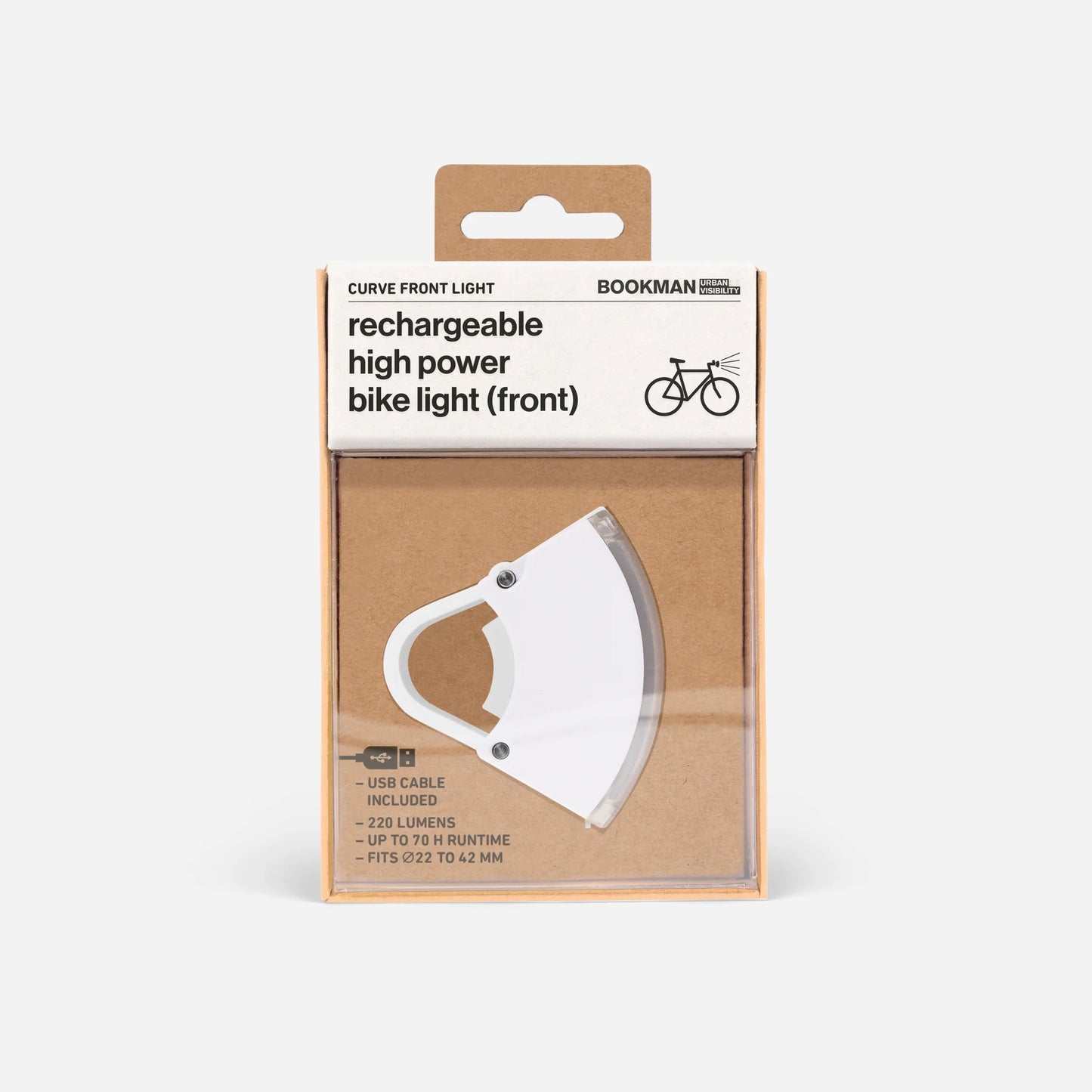 Bookman Urban Visibility Curve Front Bike Light (Award-winning), White