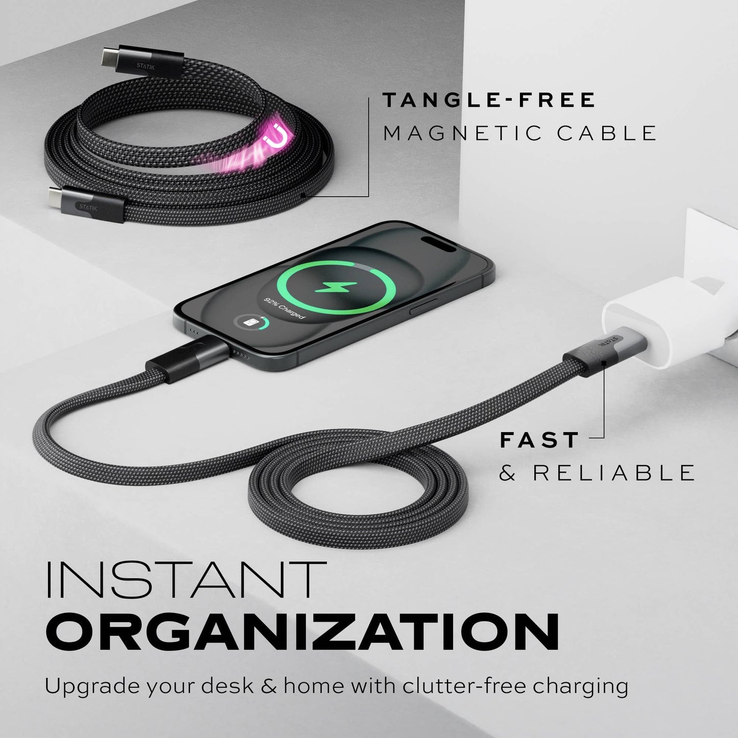 Statik® MagStack Slim Pro USB C to USB C Cable 2 m, Black