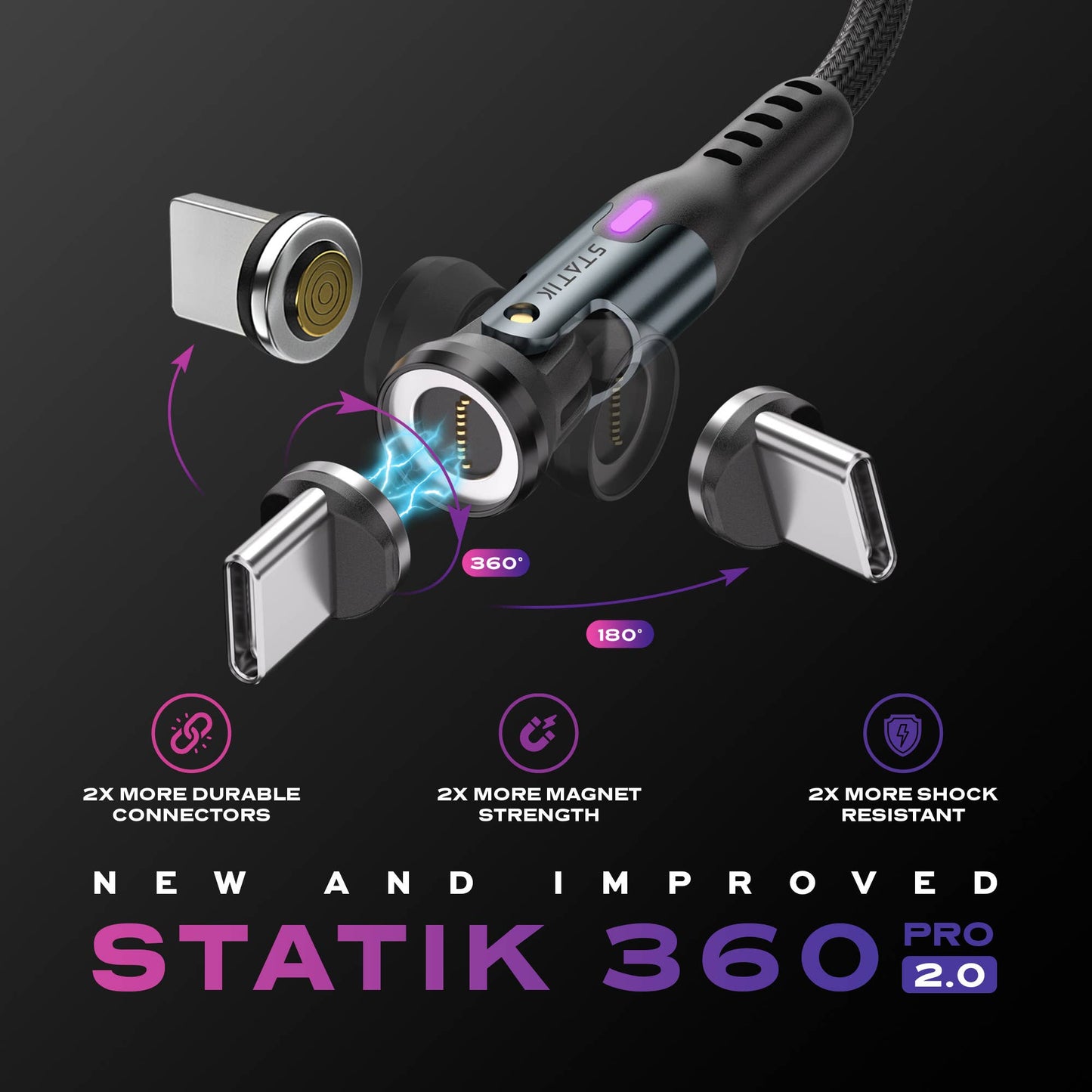 Statik® 360 Pro Magnetic Cable USB C Only 1.8 m, Black