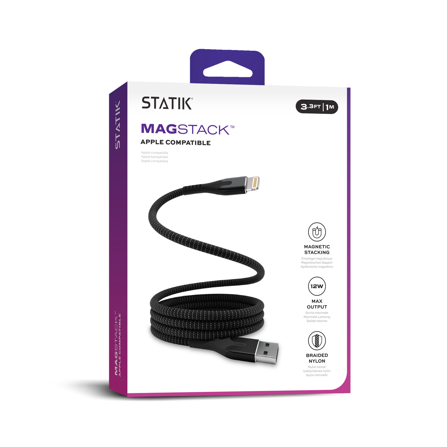 Statik® MagStack USB A to USB C Cable 1 m, Black