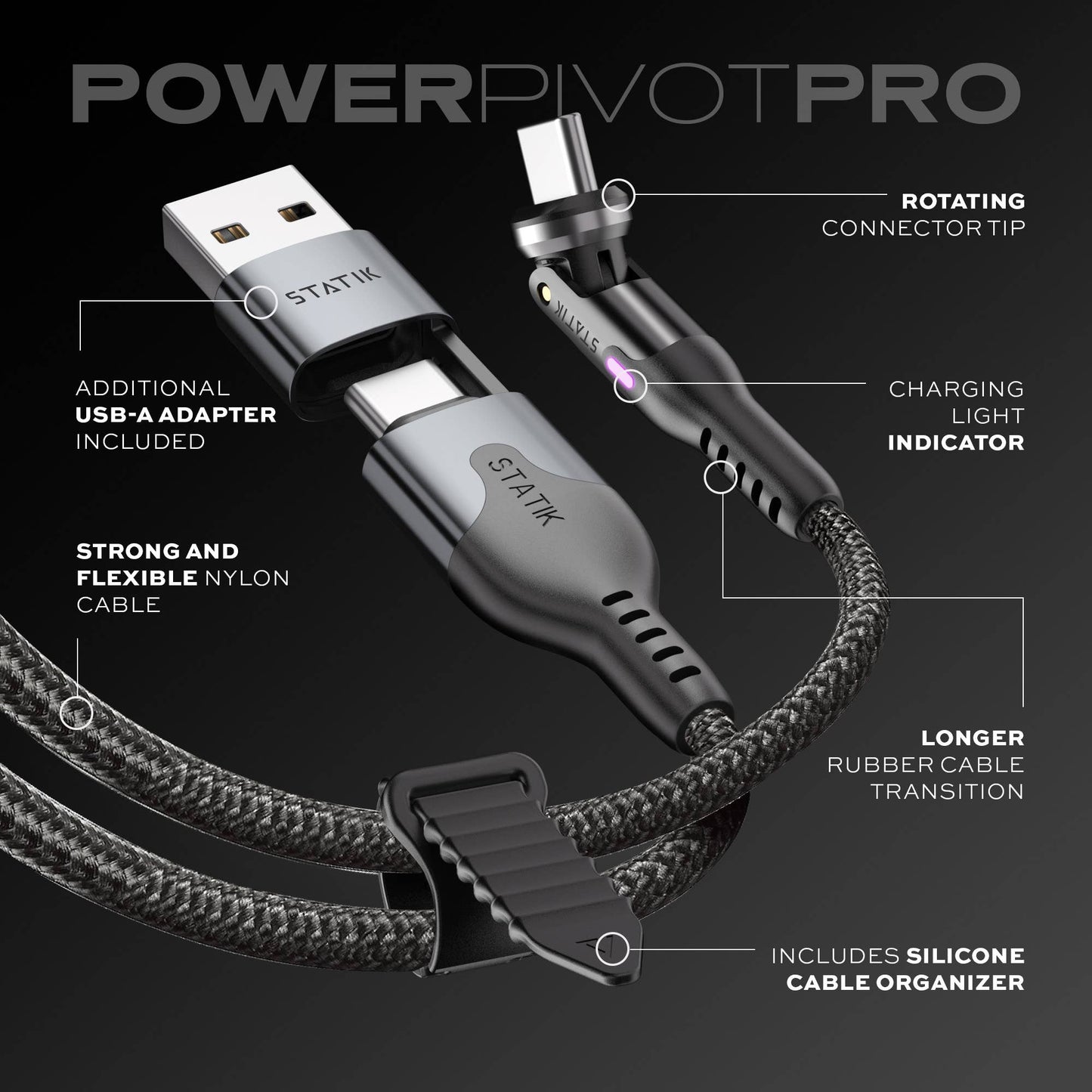 Statik® PowerPivot Pro Cable USB C til USB C 2m, Black