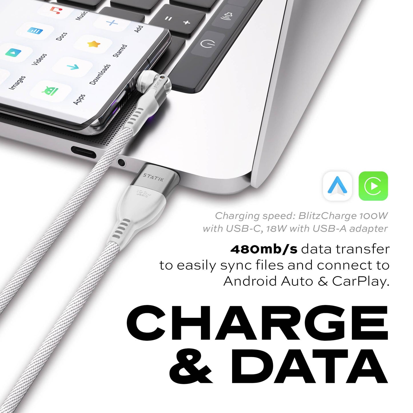 Statik® PowerPivot Pro USB C to USB C Cable 3 m, White