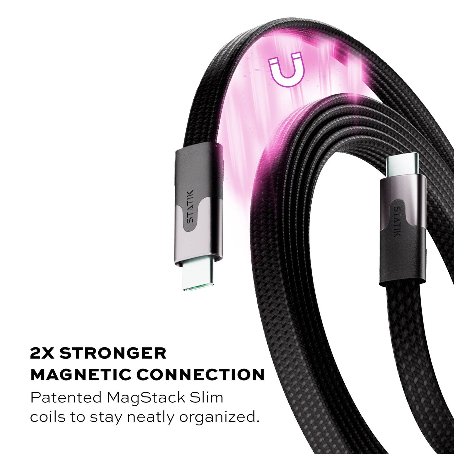 Statik® MagStack Slim Pro USB C to USB C Cable 2 m, Black
