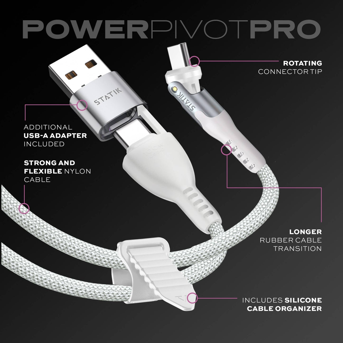 Statik® PowerPivot Pro USB C to USB C Cable 3 m, White