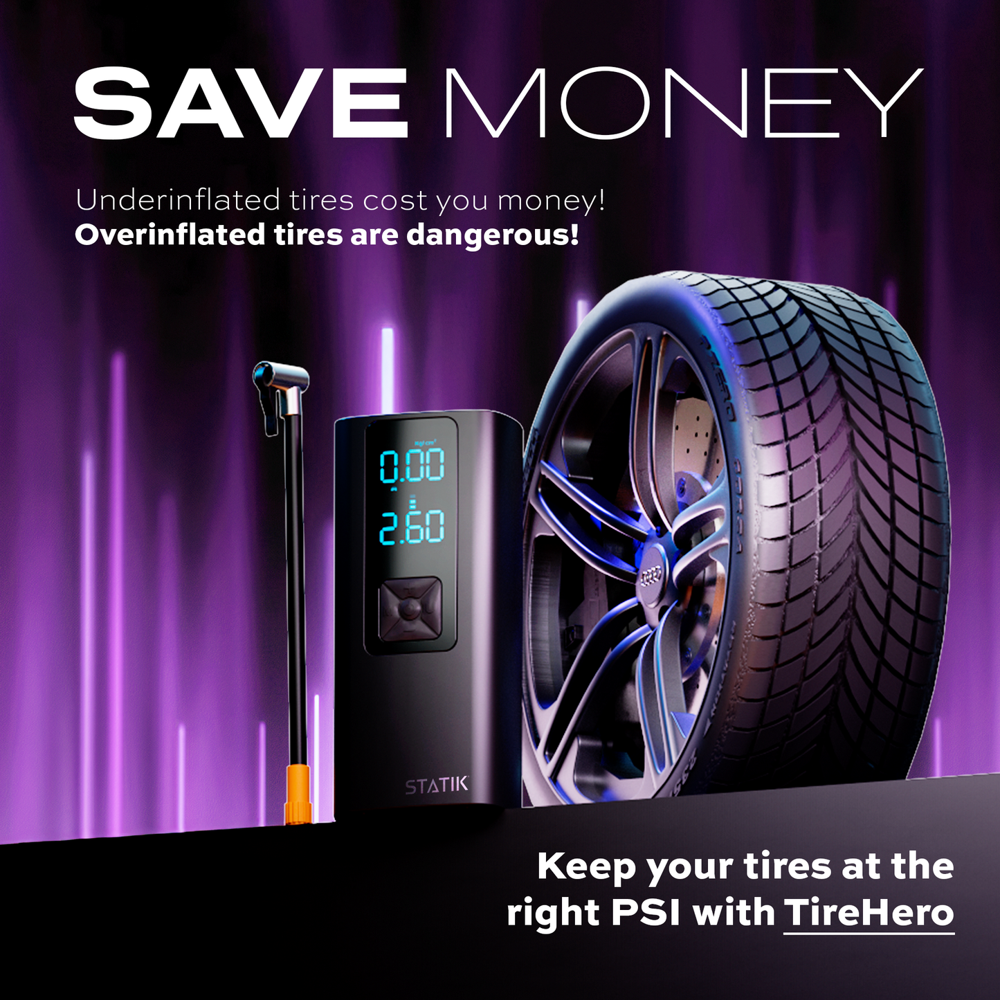 Statik® TireHero Wireless Air Pump, Black