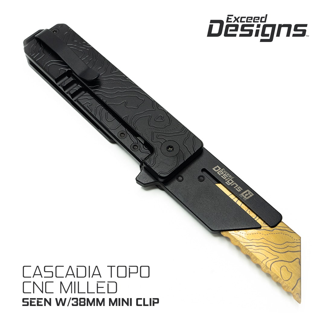 Exceed Designs TiRant RAZOR V3 Utility Knife, (Jet-Black 6AL-4V Titanium) Dual-SIde Milled CASCADIA TOPO Edition