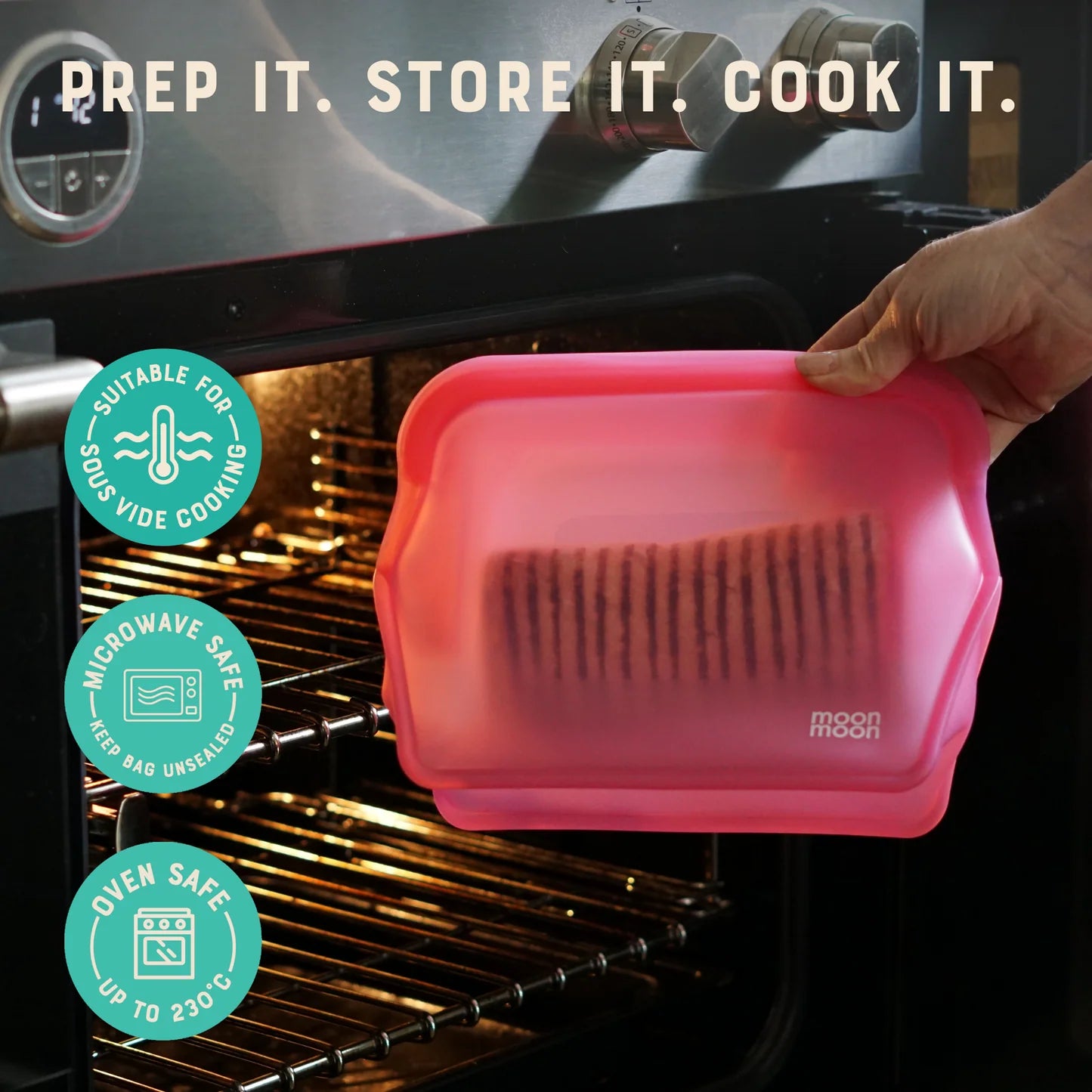 Moonmoon Reusable Silicone Food Bags XL Stand-Up Freezer Bags 1500ml Set of 2, Pink