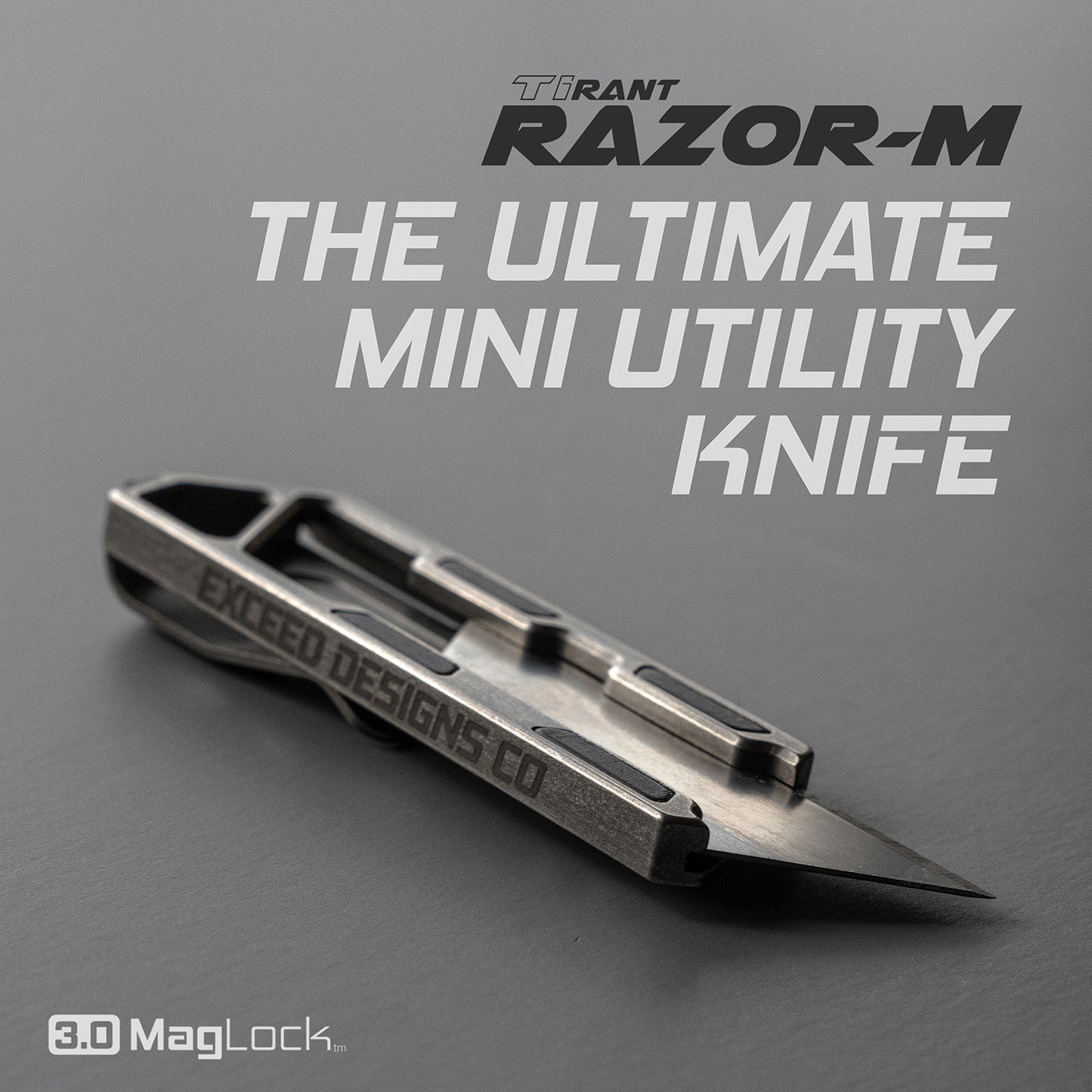 Exceed Designs TiRant RAZOR-M 3.0 MagLock Utility Knife, Stonewashed 6AL-4V Titanium