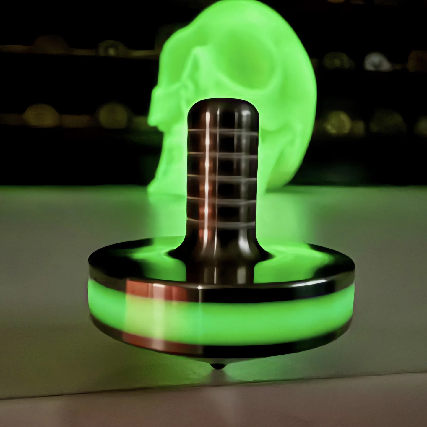 CountyComm Tip Top Extreme - Tungsten / Titanium / UGM Glow - Spinning Top + Delrin Stand by Maratac®