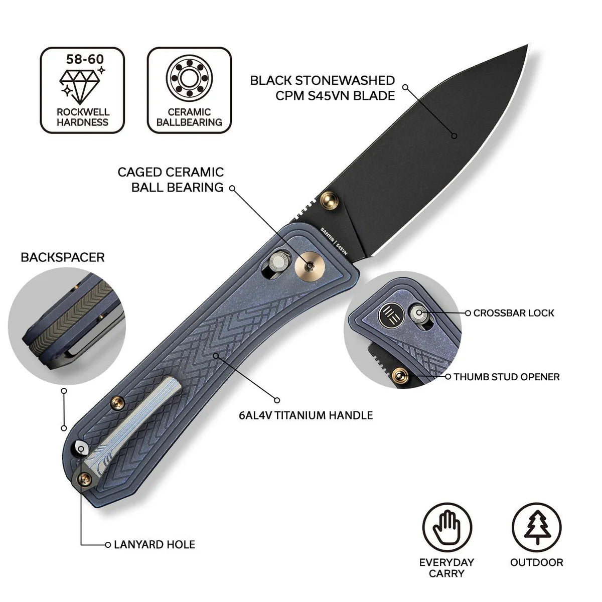 WEKNIFE Bougie Banter, Upscale Art Deco Blue Titanium / Black Stonewashed