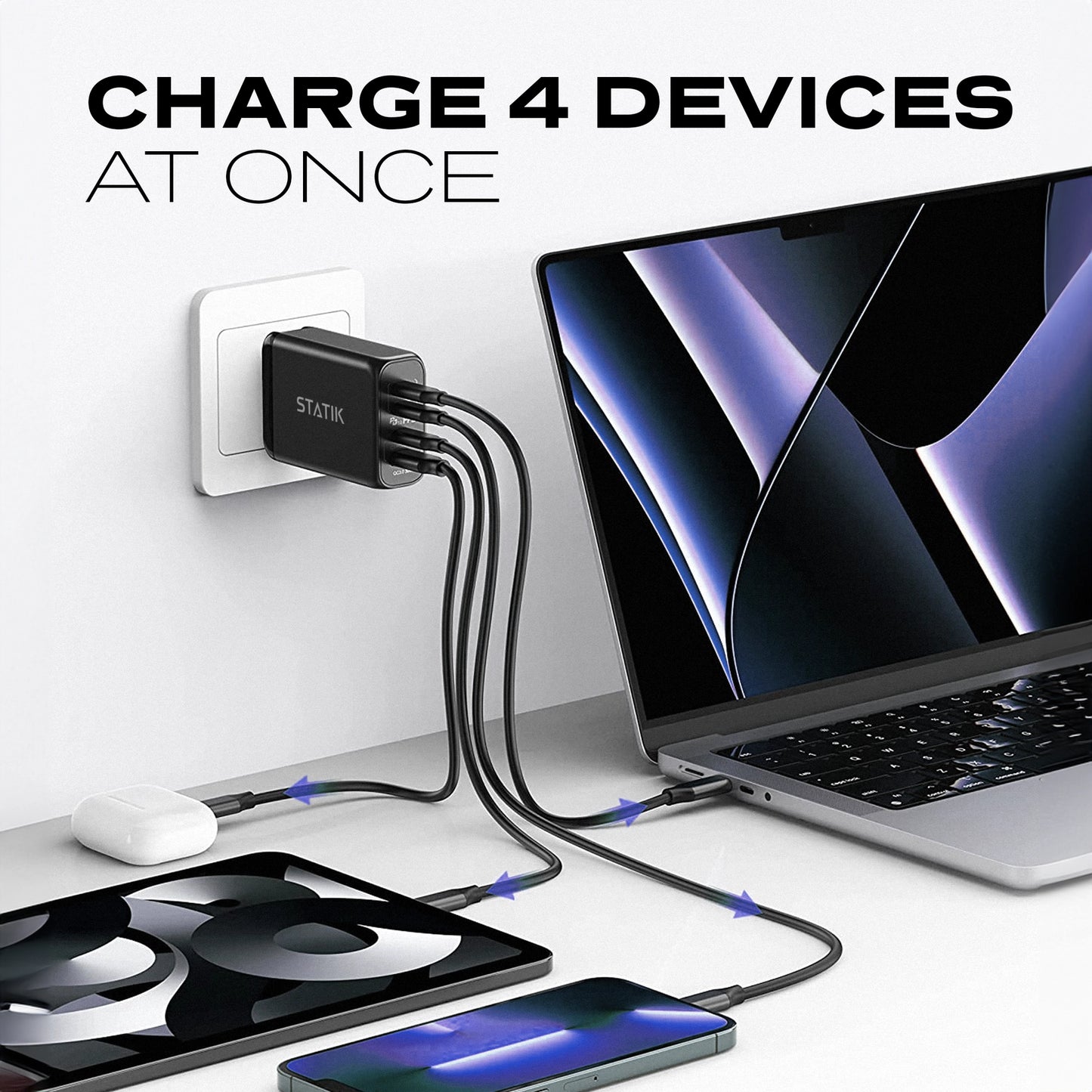 Statik 100W Gan Power Adapter 4 Ports Wall Charger